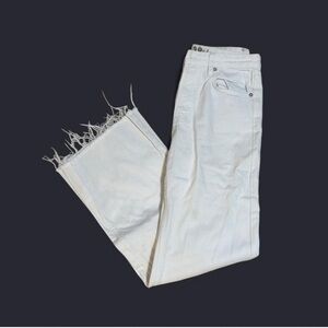 Free People Straight-Cut White Frayed Hem Jeans